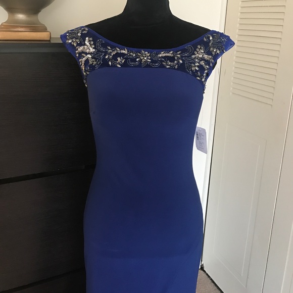 Mac Duggal royal blue open back/ long slip dress - Picture 2 of 8